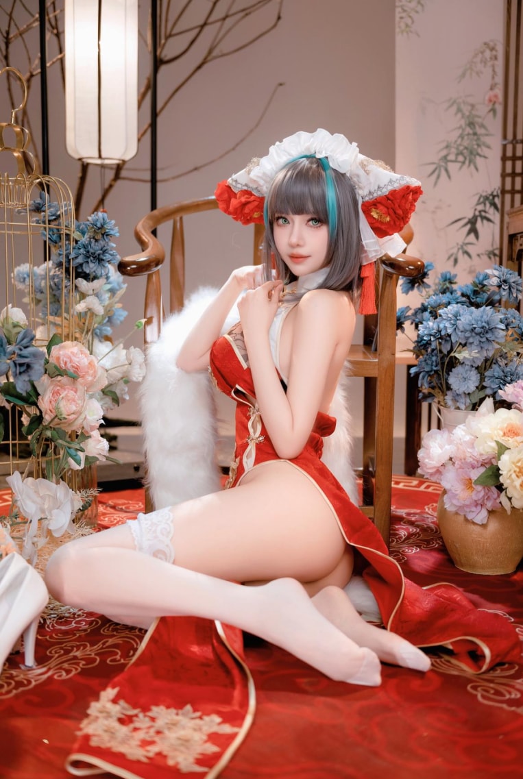 Shika小鹿鹿 碧蓝航线写真本-柴郡新春旗袍cos图片下载